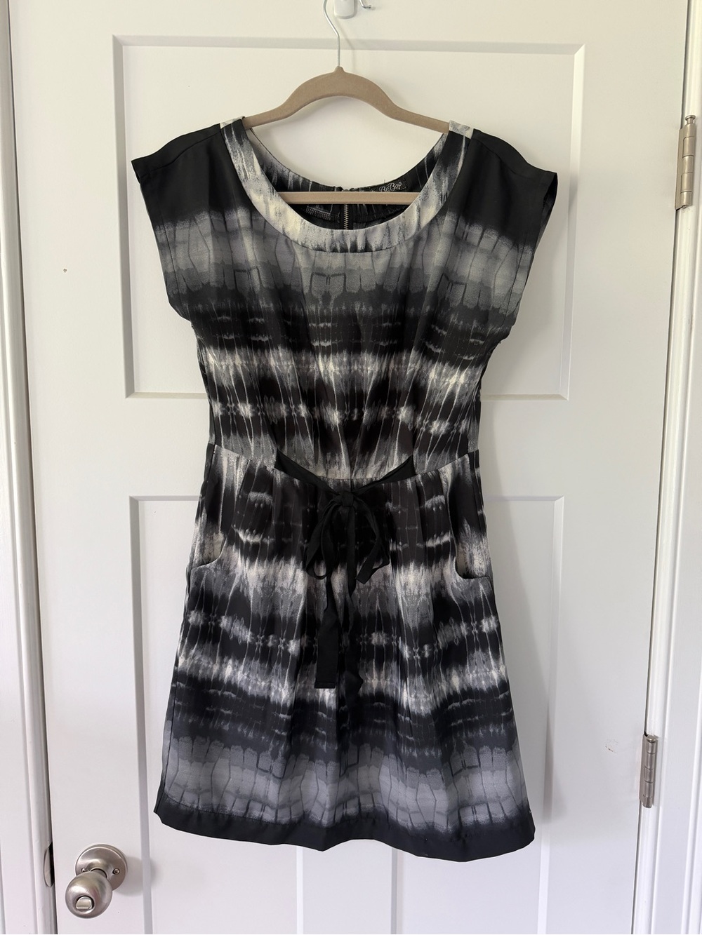 BeBop Black and White Tie-Dye Cap Sleeve Mini Dress